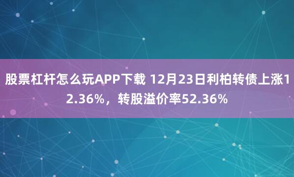 股票杠杆怎么玩APP下载 12月23日利柏转债上涨12.36%,转股溢价率52.36%
